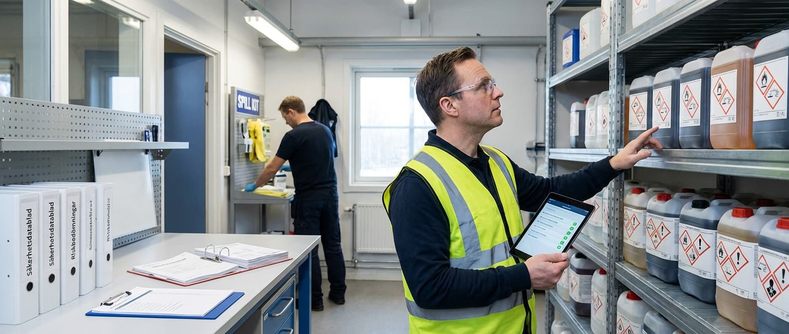 En inspektör som går igenom dokumentation och verksamhet vid en tillsyn